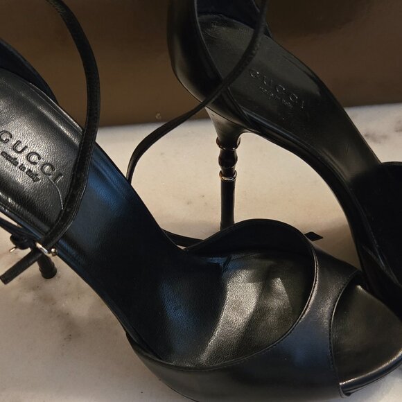 Gucci Black Leather Ankle Strap Stiletto Heels - Picture 9 of 12